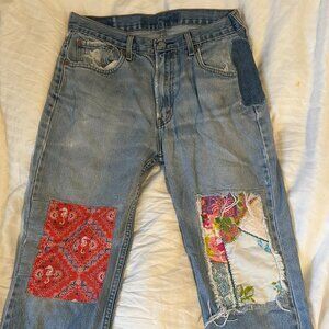 LEVI'S 31” Orange Tab Red Paisley Patchwork Jeans